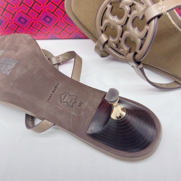 Tory Burch Miller Bombé 55mm Low Heel Sandal Toasted Sesame Brown Leather US 9 - Picture 12 of 13